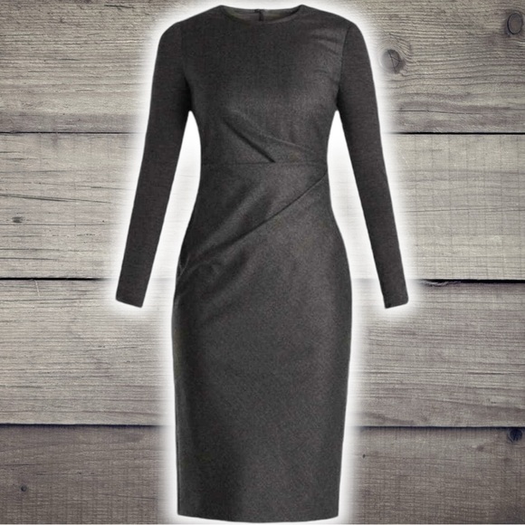 Max Mara Dark Charcoal Gray ‘Ragazza’ Jersey Knit Sleeve Pure Wool Dress Size 8 - Picture 1 of 16
